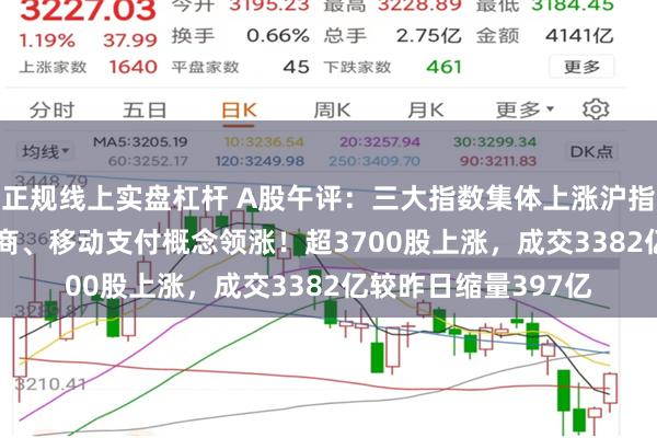 正规线上实盘杠杆 A股午评：三大指数集体上涨沪指涨0.04%，跨境电商、移动支付概念领涨！超3700股上涨，成交3382亿较昨日缩量397亿